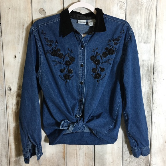 Cabin Creek Tops - Vintage Velvet Collar Denim Button Front Shirt Med